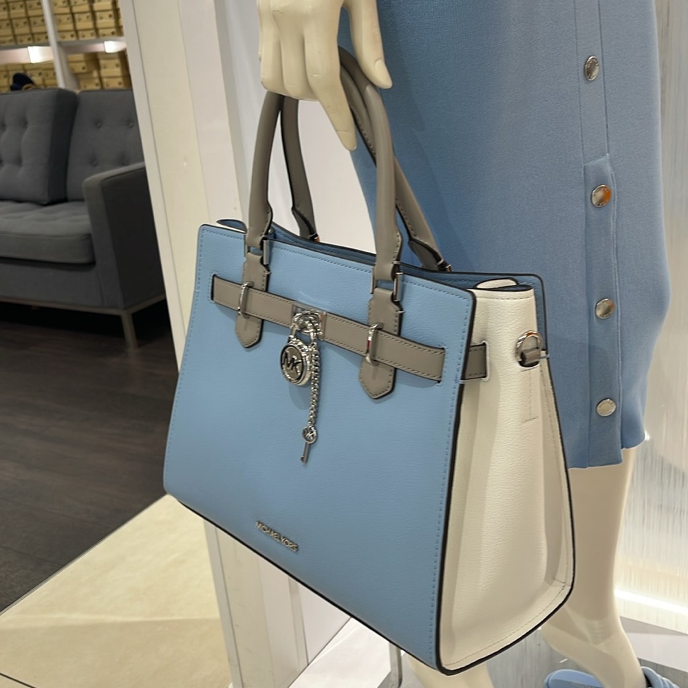 MICHAEL KORS Hamilton Medium Color-Block Leather Satchel
 LT SKY MLT
NWT - Picture 14 of 16